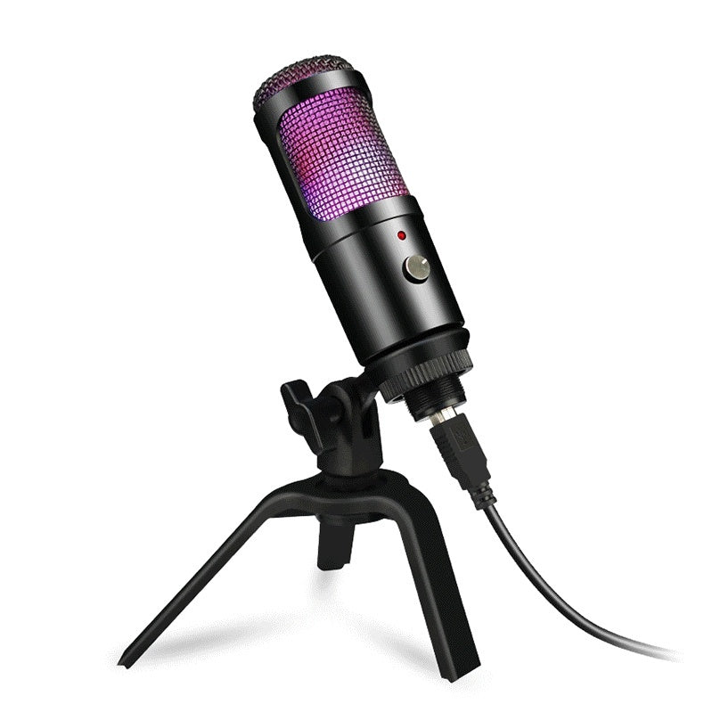 RGB Lamp Condenser Microphone Game Conference Singing Recording Laptop Desktop Computer Live Broadcast Metal Microphone