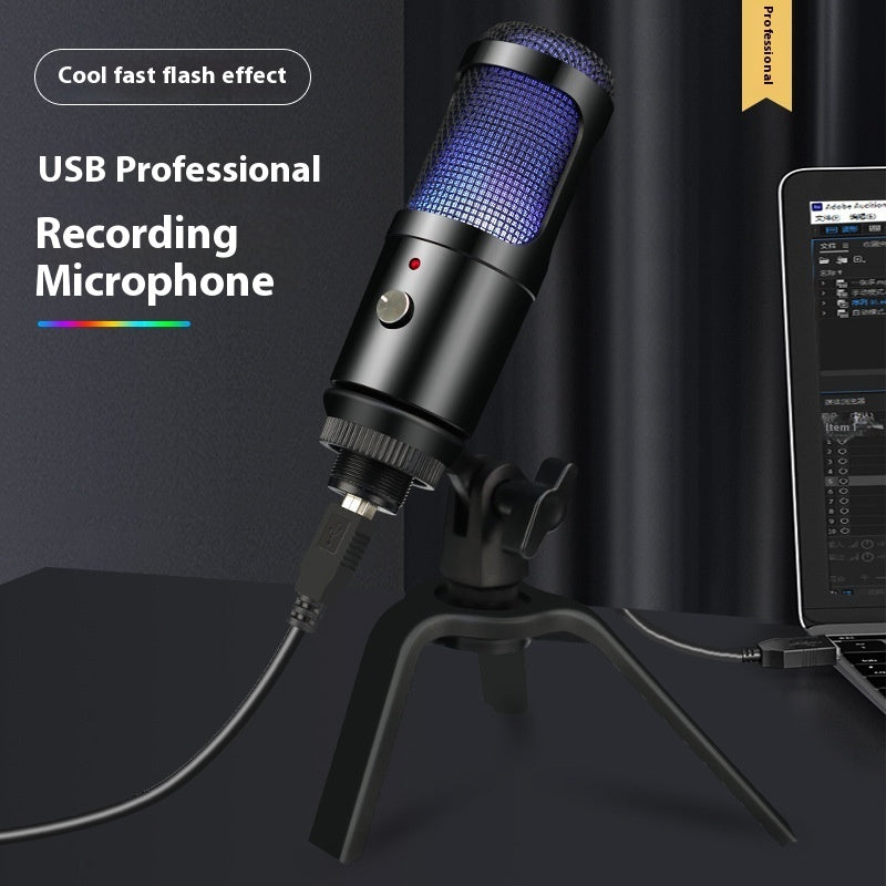 RGB Lamp Condenser Microphone Game Conference Singing Recording Laptop Desktop Computer Live Broadcast Metal Microphone