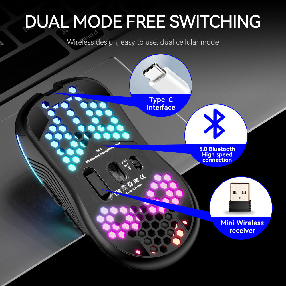 SA-1 Dual Mode Honeycomb Shell RGB Wireless Bluetooth Gaming Mouse