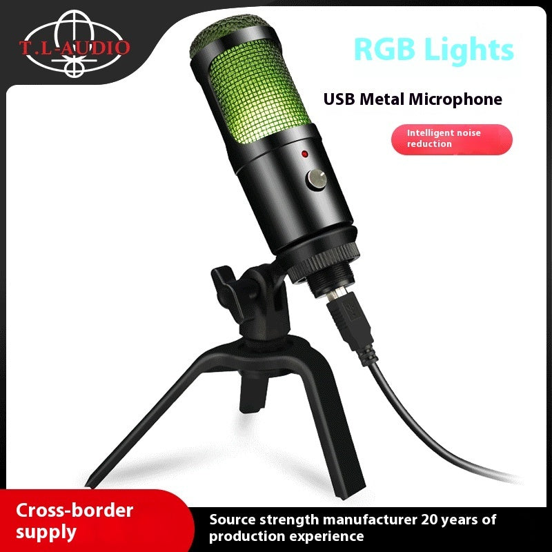 RGB Lamp Condenser Microphone Game Conference Singing Recording Laptop Desktop Computer Live Broadcast Metal Microphone